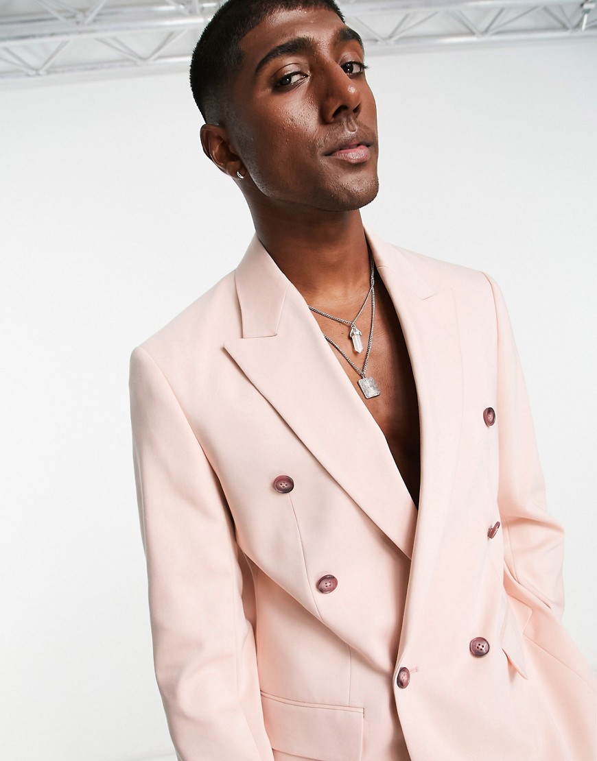 Viggo valle relaxed double breast suit blazer in peach-Neutral