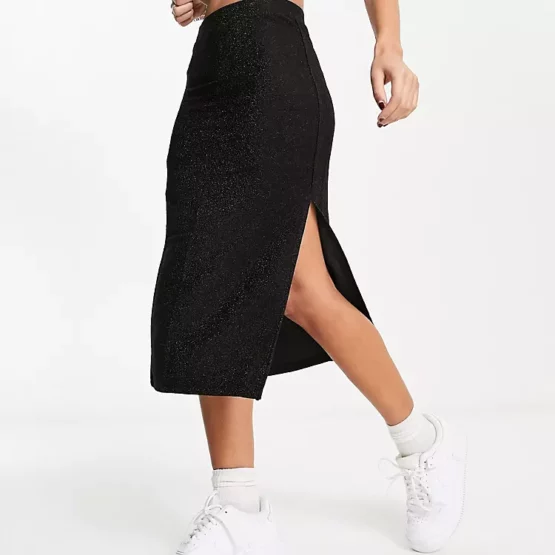 Pieces midi skirt in black