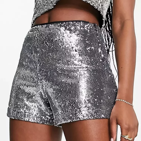 Free People high waisted disco sequin shorts in silver