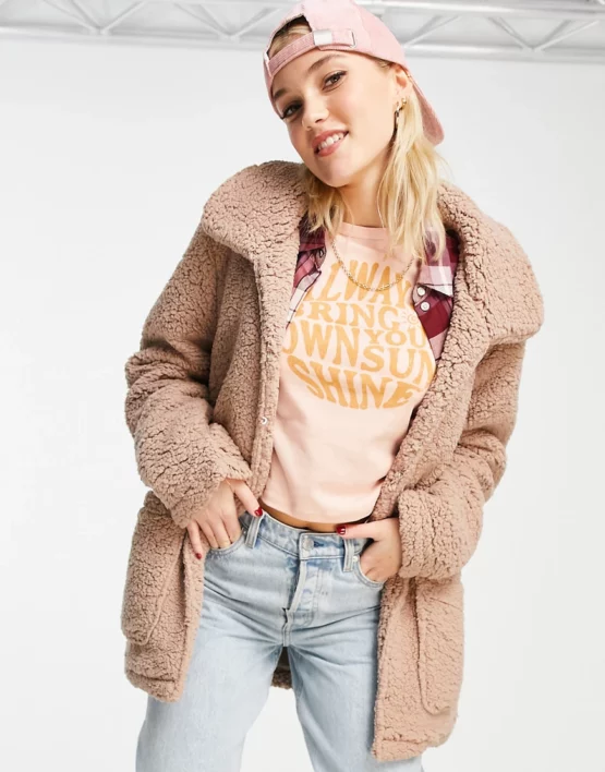 Brave Soul heavenly longline coat in sherpa