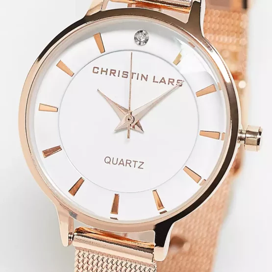 Christin Lars minimal face watch in rose gold and white