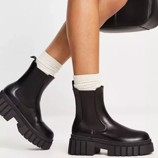 Public Desire Wide Fit super chunky chelsea boots in black