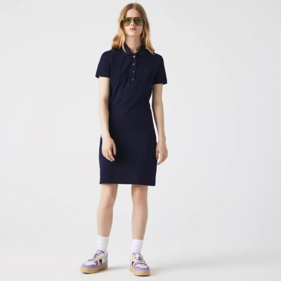 Vestido polo en piqué de algodón stretch para mujer