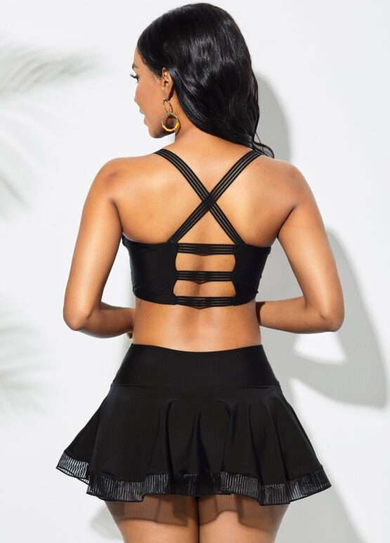 Conjunto de bikini negro con espalda recortada y lazo - Imagen 3