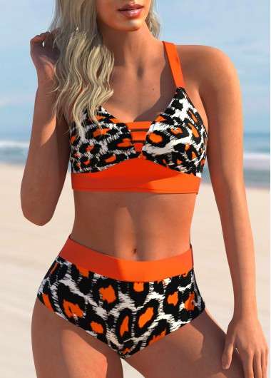 Modlily Criss Cross Back High Waisted Leopard Bikini Set - XL