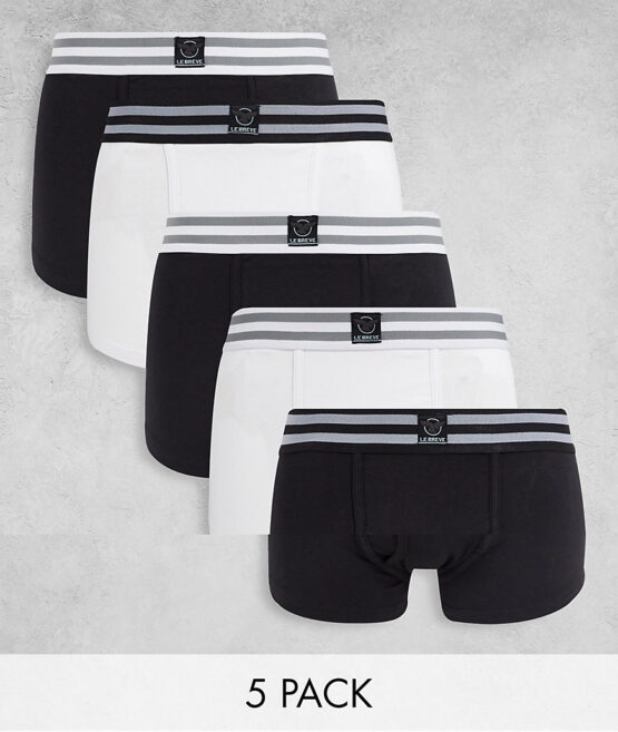 Le Breve 5 pack trunks in black and white