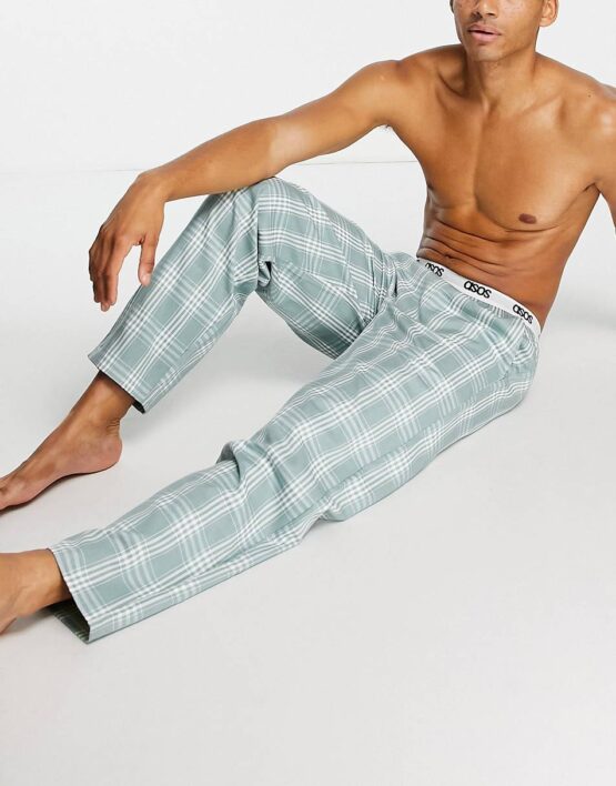 ASOS DESIGN woven lounge bottom with check print - Imagen 3