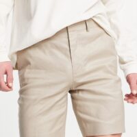 ASOS DESIGN smart skinny linen mix shorts in stone
