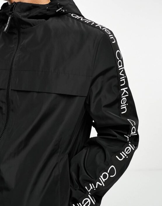 Calvin Klein lightweight hooded windbreaker with back logo-Black - Imagen 3