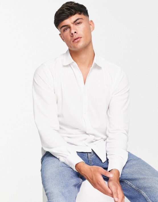 Harry Brown pique slim fit cotton shirt in white