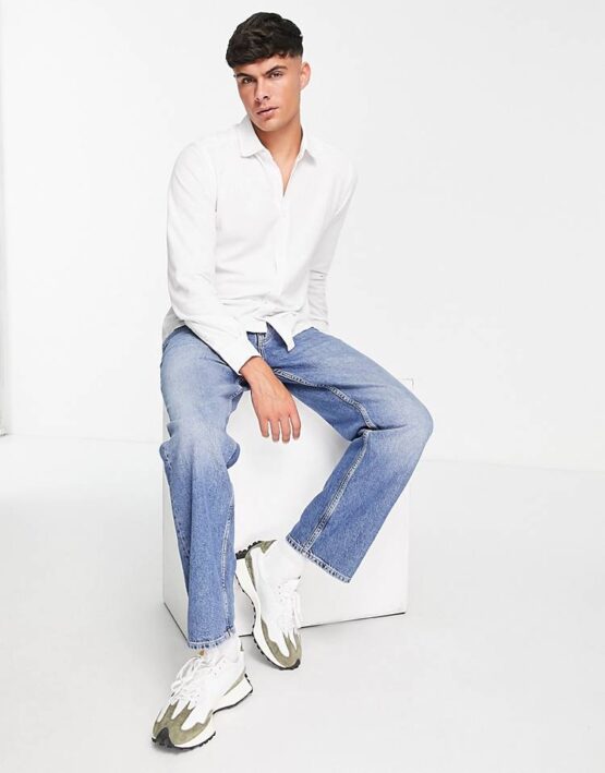 Harry Brown pique slim fit cotton shirt in white - Imagen 2