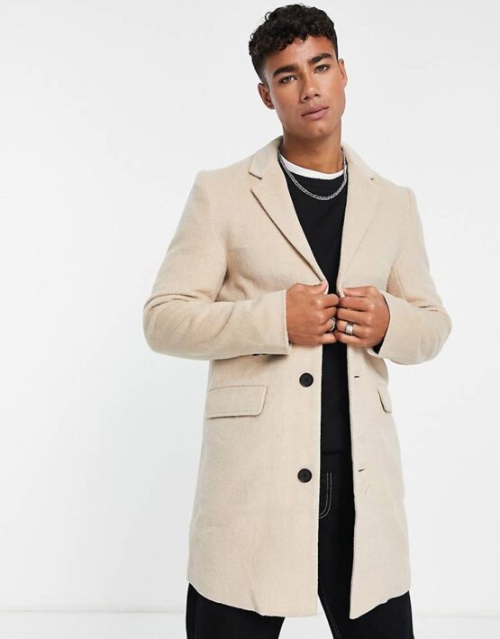 Another Influence wool mix overcoat in stone - Imagen 3