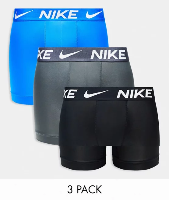 Nike Dri-FIT Essential Micro 3-pack boxer briefs in blue, gray & black-Multi
