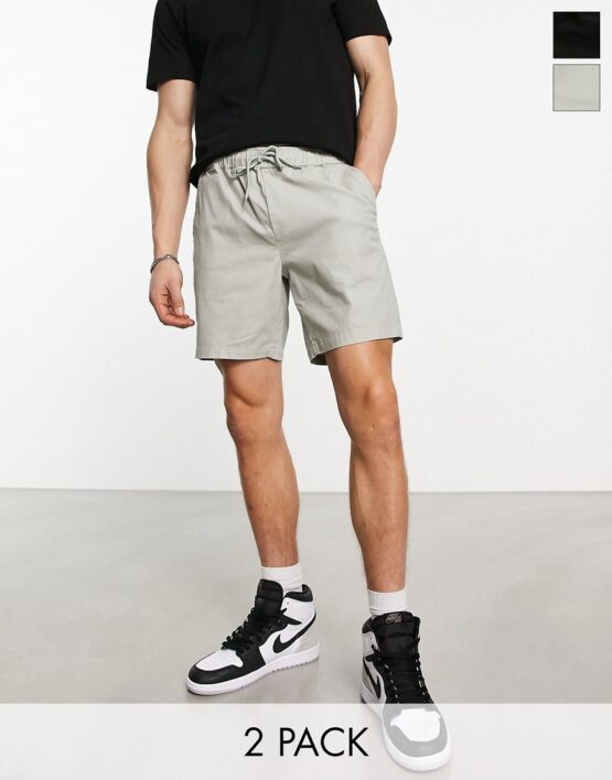 ASOS DESIGN 2 pack slim chino shorts in mid length in gray and black