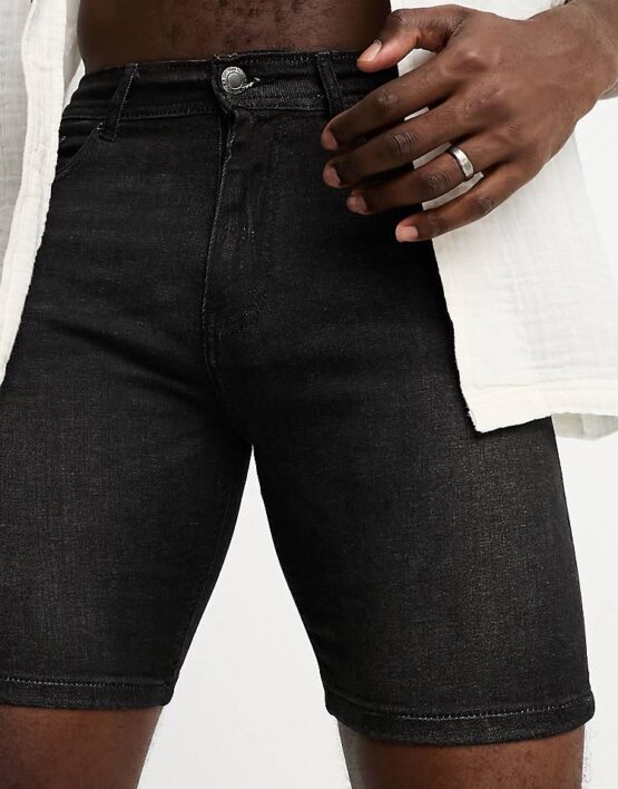 DTT Tall skinny fit denim shorts in washed black - Imagen 2