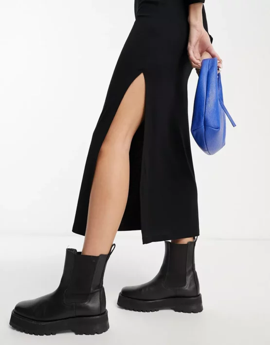 French Connection side split jersey midi dress in black - Imagen 2