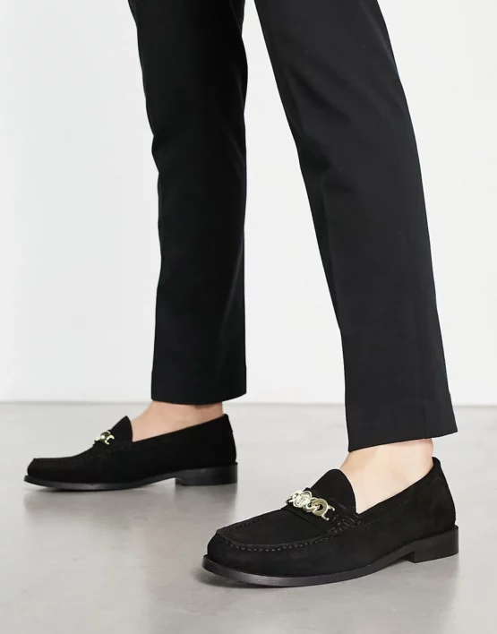 Walk London Riva chain loafers in black suede