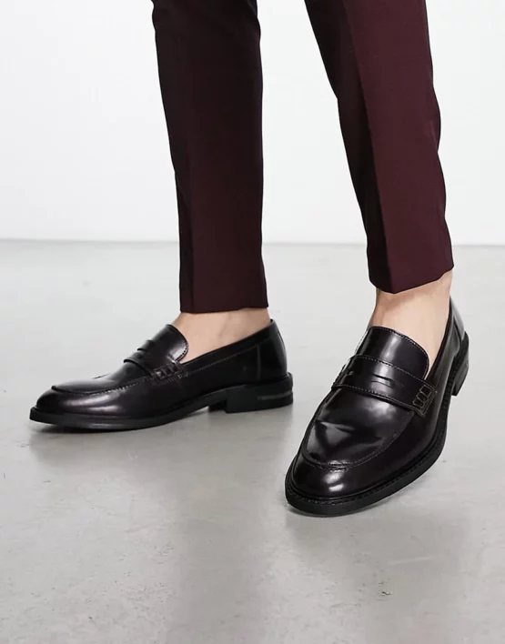 Walk London Oliver loafers in burgundy hi shine leather