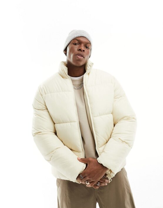 ASOS DESIGN puffer jacket in ecru-Neutral