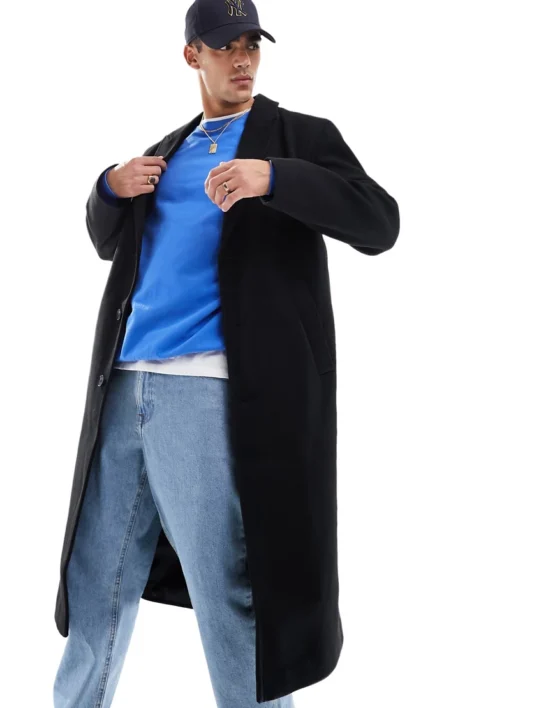ASOS DESIGN relaxed wool look overcoat in black