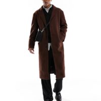 ASOS DESIGN relaxed wool look overcoat in brown
