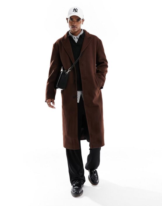ASOS DESIGN relaxed wool look overcoat in brown