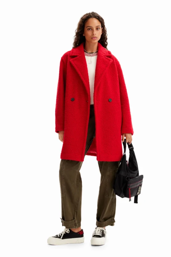 Double-breasted bouclé coat