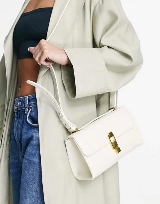 Ever New crossbody baguette bag with gold buckle in stone