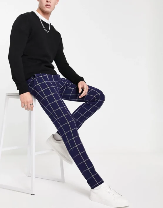 ASOS DESIGN smart skinny pants in navy window plaid