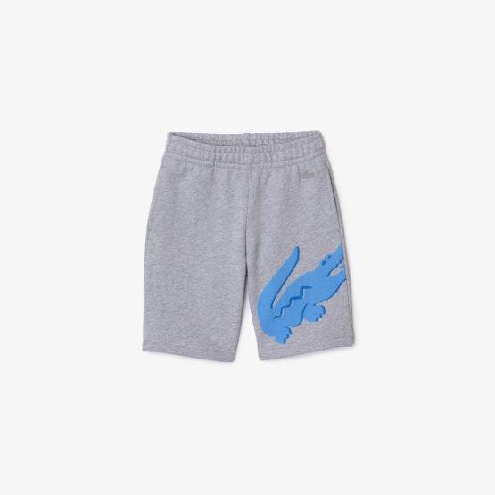 Lacoste Shorts de niño extragrandes en algodón orgánico jaspeado con estampado de cocodrilo