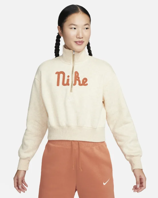Nike Sportswear Sudadera cropped oversized de medio cierre de tejido Fleece para mujer