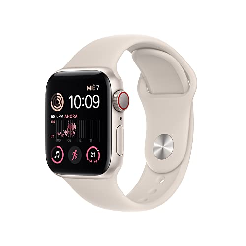 Apple Watch SE (2da Generación) (GPS + Cellular, 40mm) - Caja de Aluminio Blanco Estelar con Correa Deportiva Blanco Estelar, Estándar (Reacondicionado)