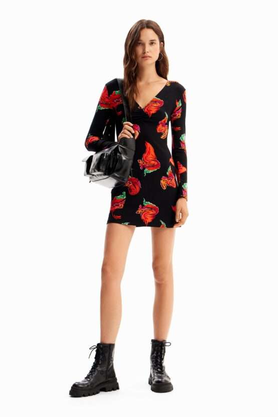 Ribbed floral mini dress