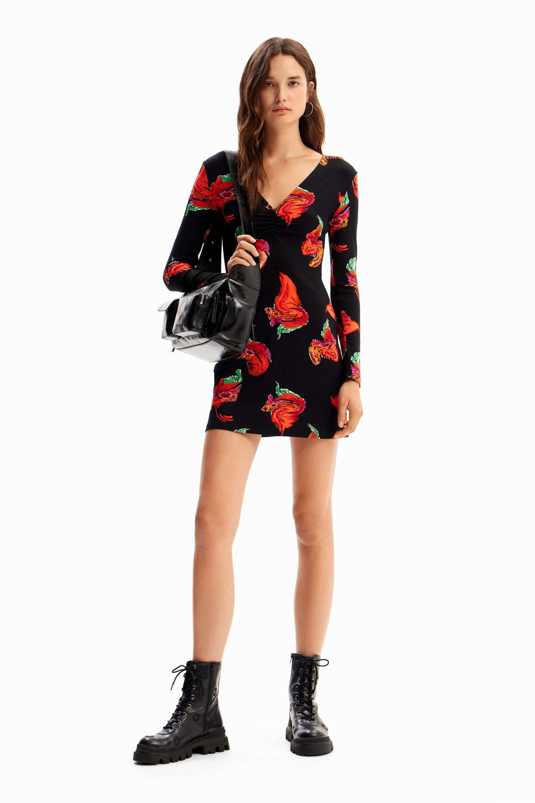 Ribbed floral mini dress