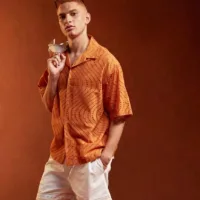 ASOS DESIGN boxy oversized revere shirt in wavy eyelet