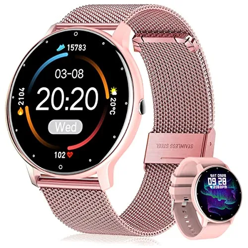 EASYTAO Smartwatch Mujer, Reloj Inteligente Impermeable IPX67, Monitor De Frecuencia Cardíaca/Oxígeno en Sangre/Presión Arterial, Múltiples Modos Deportivos, Monitor De Calorías(Incluye Dos Correas)