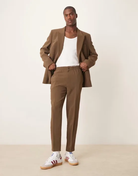 Slim suit with linen in khaki texture by ASOS