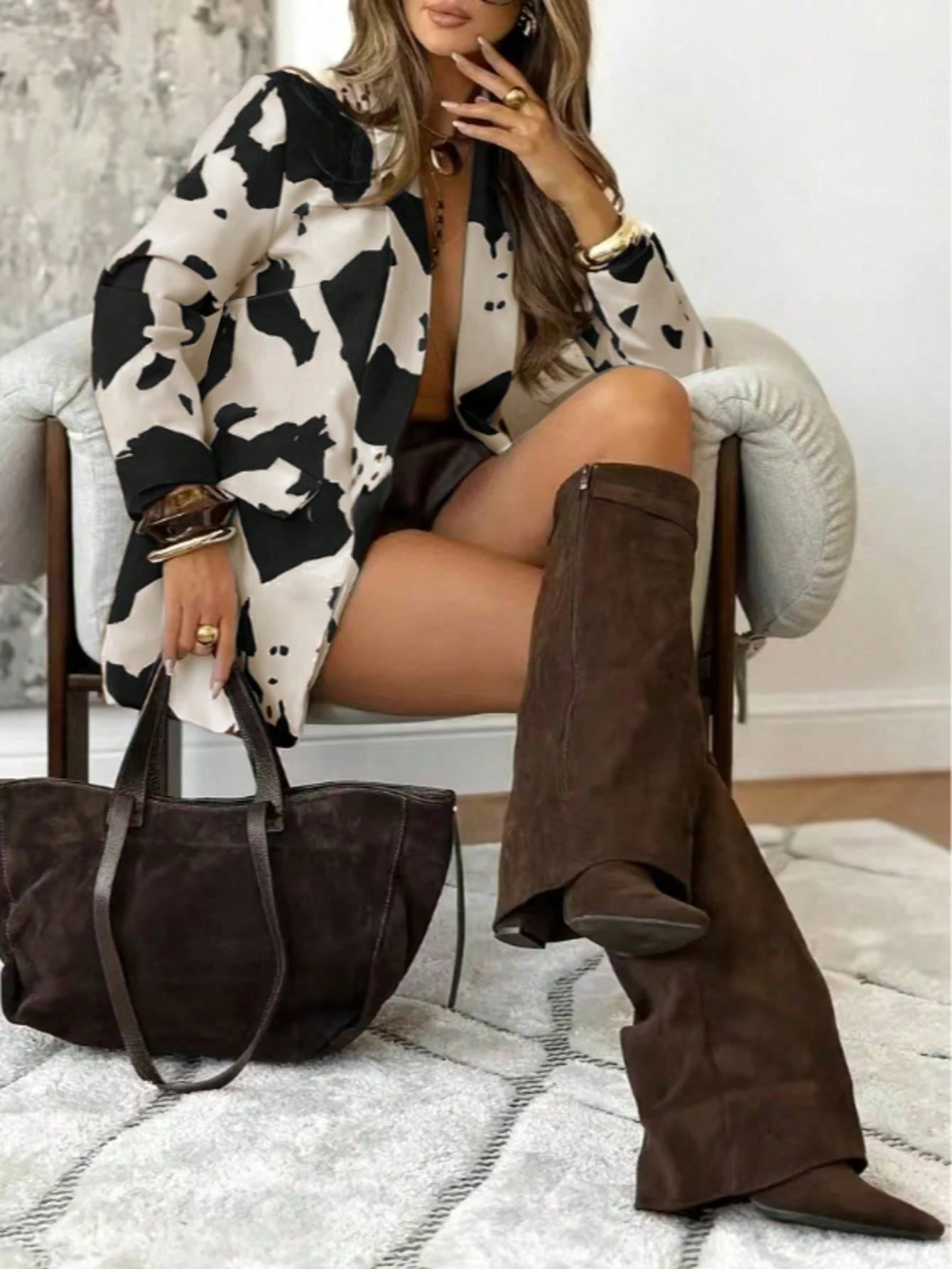 Chaqueta blazer casual de manga larga con bolsillo falso para mujer, otoño