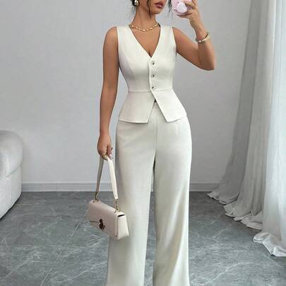 Conjunto de camiseta sin mangas y pantalones elegante Conjunto de camiseta sin mangas y pantalones elegante