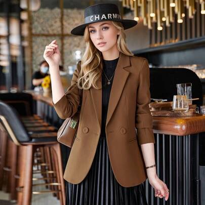 blazer_casual_color_caqui Blazer de traje caqui, ropa casual para ir al trabajo en primavera y otoño