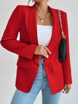 Blazer unicolor de cuello esmoquin SHEIN