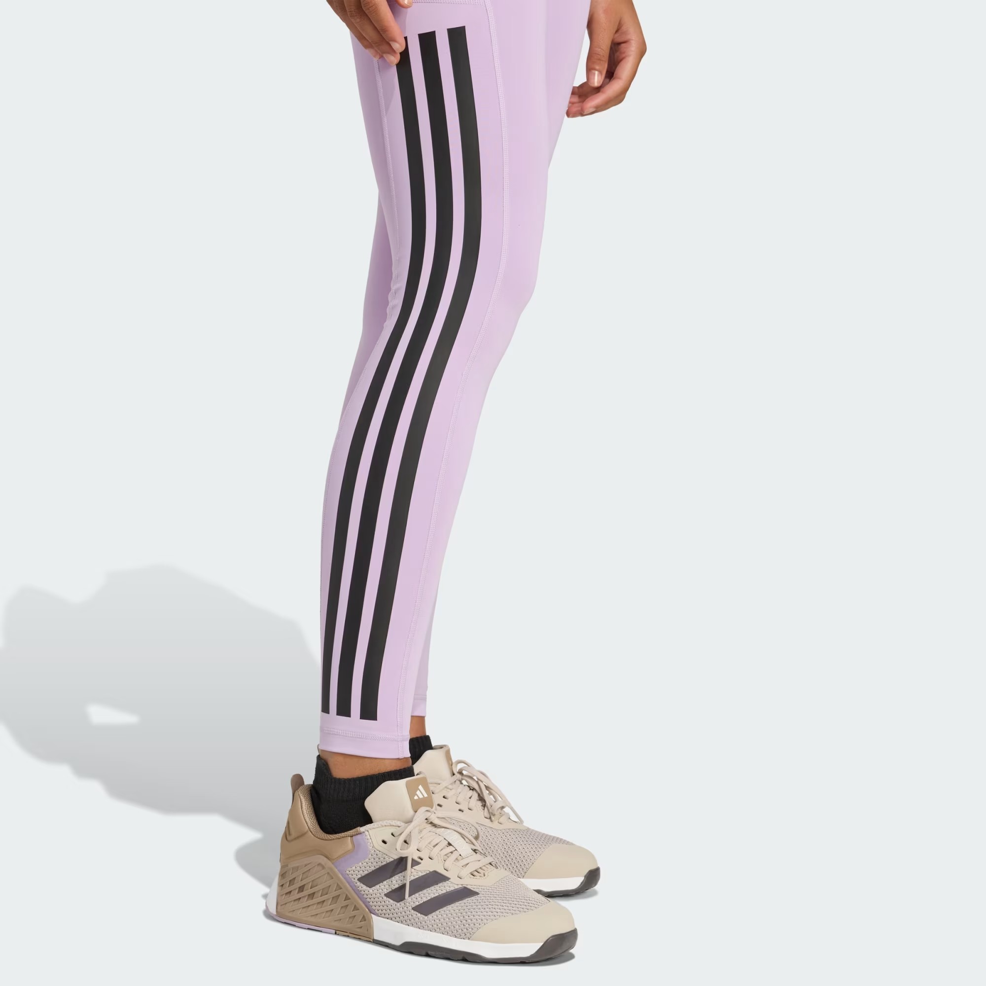 Mallas Adidas Optime Moradas de Largo Completo 3 Franjas - Imagen 3