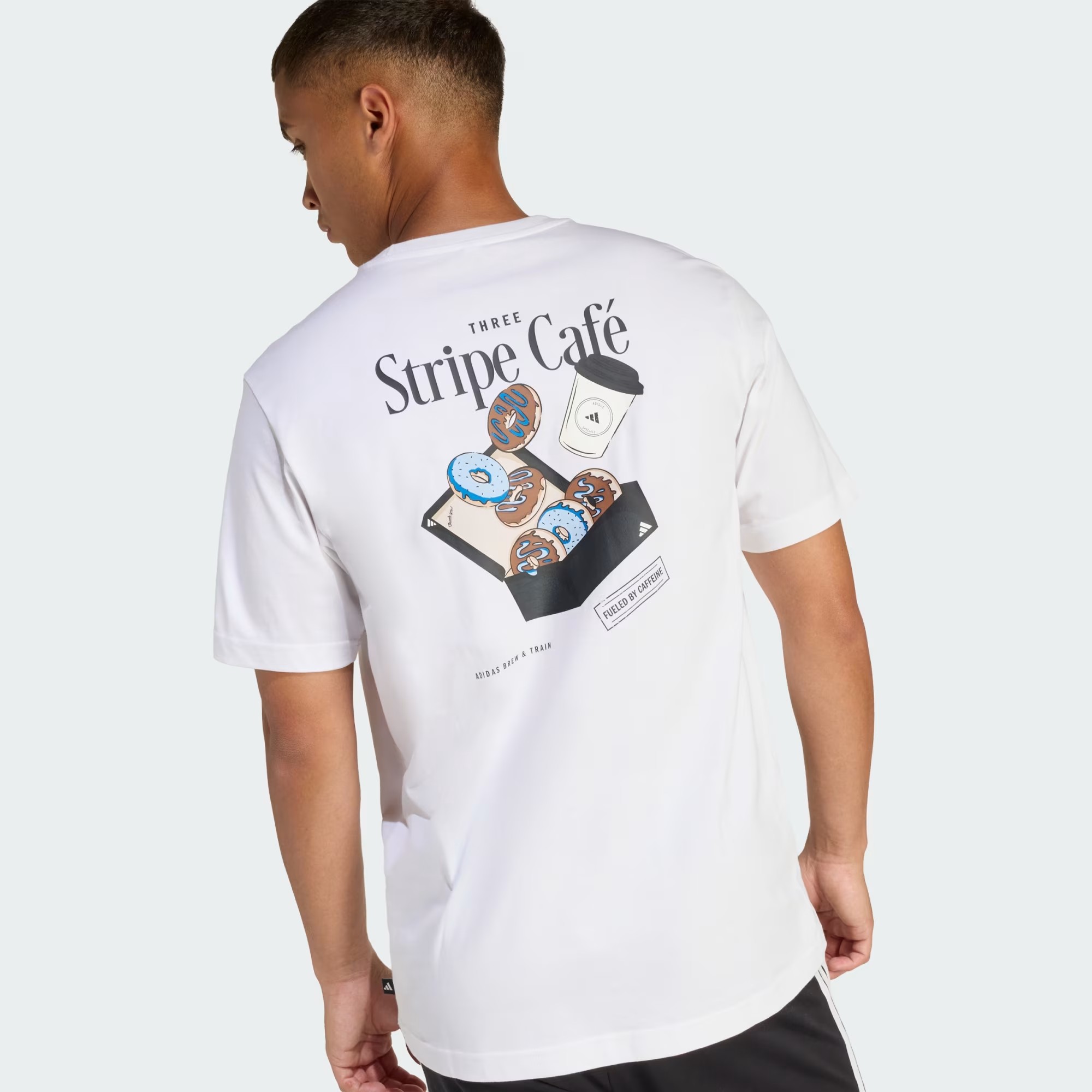 Playera Adidas Coffee Blanca con Grafico Cafe Donut Box para Hombre - Imagen 3